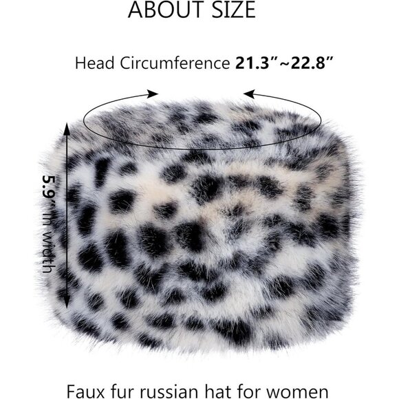 Women Black Leopard Warm Winter Hat Faux Fur Russian Cossack Style